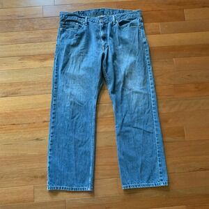 Levi's 514 48x30 Blue Jeans Distressed Hole Back Pocket Denim